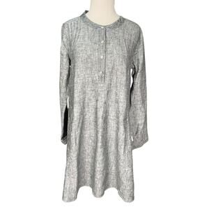 Tahari 100% Linen Gray Henley Shift Dress Pockets Long Sleeve Casual SM Travel